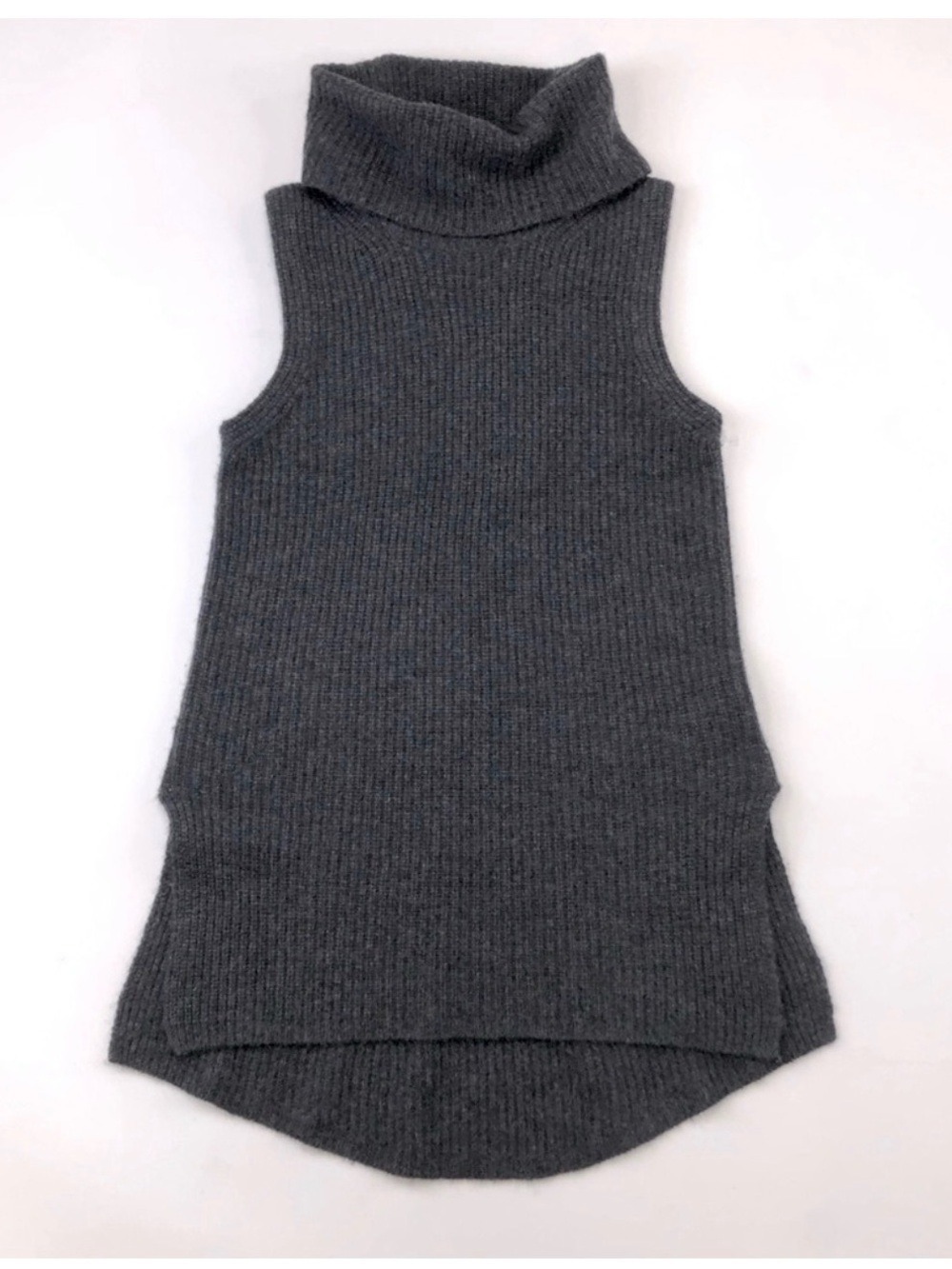 Saks Fifth Ave cashmere funnel neck knit vest  gilet XS rib knit Quiet Luxury